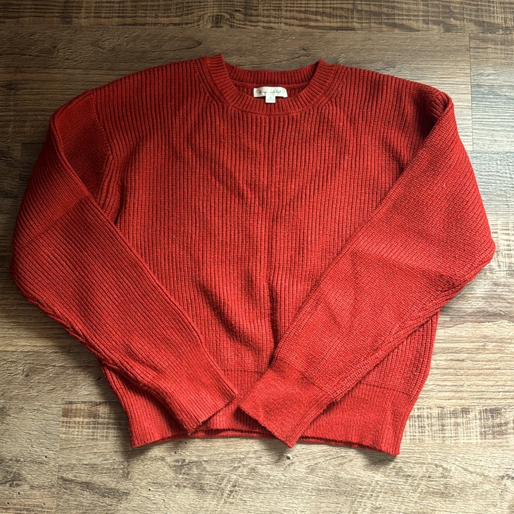 Line and Dot heavy knit sweater from EVEREVE in beautiful tomato red
